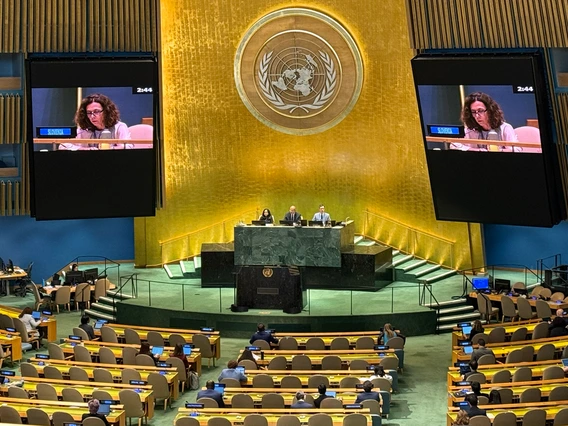Ambassador Tanja Miškova speaking at the United Nations General Assembly meeting