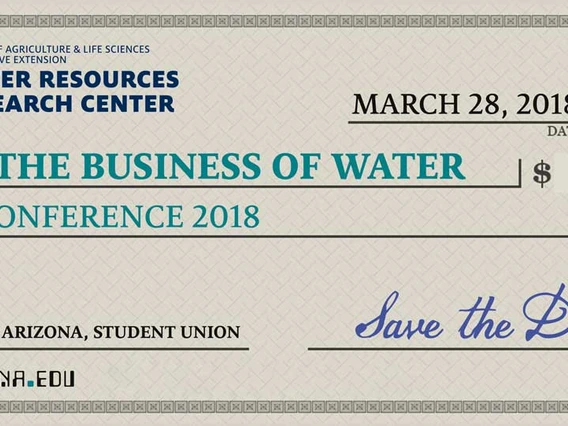 The Business of Water info card graphic. resembles a check