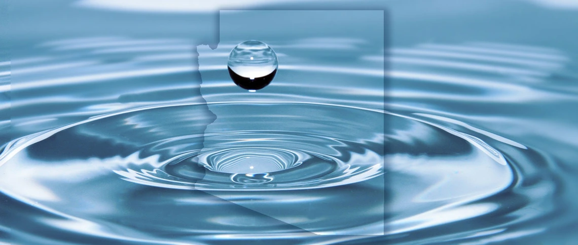 a graphic of a water droplet against an outline of Arizona a graphic of a water droplet against an outline of Arizona