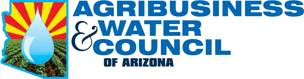 Agribusiness & Water Council of Arizona logo - arizona silhouette with arizona flag, crop, and water drop in it