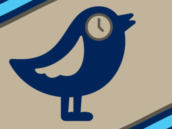 a graphic of a bird with a clock eye