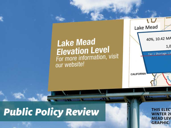 Billboard showing level of Lake Mead