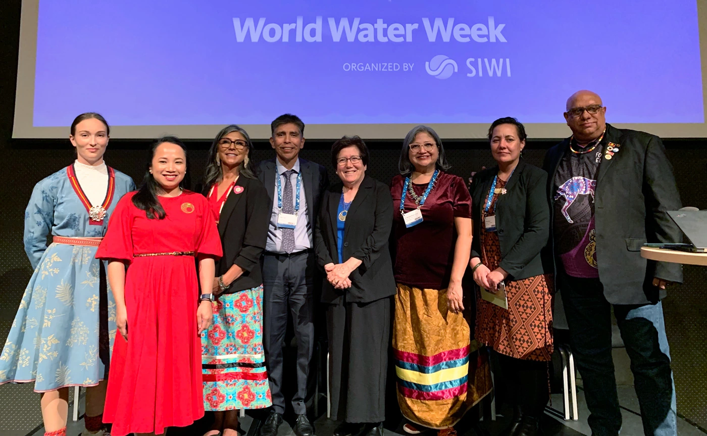 (L to R) Aana Edmondson, Camille Calimlim Touton, Lorelei Cloud, Daryl Vigil, Sharon Megdal, Michelle Brown-Yazzie, Erina Watene, Leslie ”Phil” Duncan