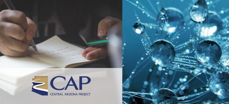 CAP logo underneath a hand writing next to an image of water CAP logo underneath a hand writing next to an image of water