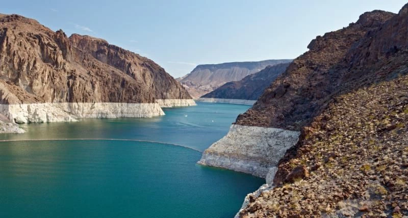 Lake Mead with water below line Lake Mead with water below line