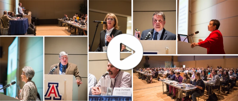 collage of speakers from 2017 conference overlaid with a play button collage of speakers from 2017 conference overlaid with a play button