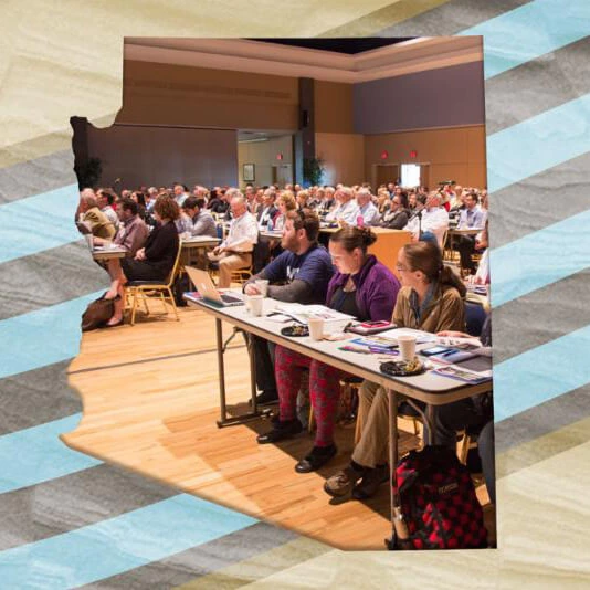 image of conference attendees in shape of Arizona state image of conference attendees in shape of Arizona state